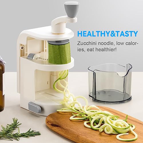 Maxceysen 4-IN-1 Vegetable Spiralizer Rotating Blade Veggie Spiralizer Zucchini Noodle Maker with Strong Suction Cup Spiral Vegetable Cutter Slicer