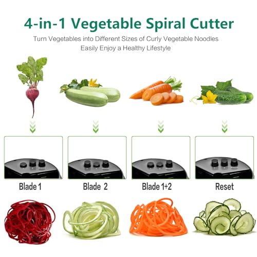 KOLINTY Spiralizer Vegetable Slicer - Zucchini Spaghetti Zoodle Maker Adjustable Handheld Zucchini Noodle Maker Veggie Spiral Cutter for Carrot, Cucumber, Zucchini, Onion, Low Carb Vegan Meals