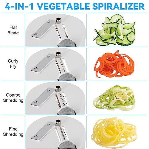 Maxceysen 4-IN-1 Vegetable Spiralizer Rotating Blade Veggie Spiralizer Zucchini Noodle Maker with Strong Suction Cup Spiral Vegetable Cutter Slicer