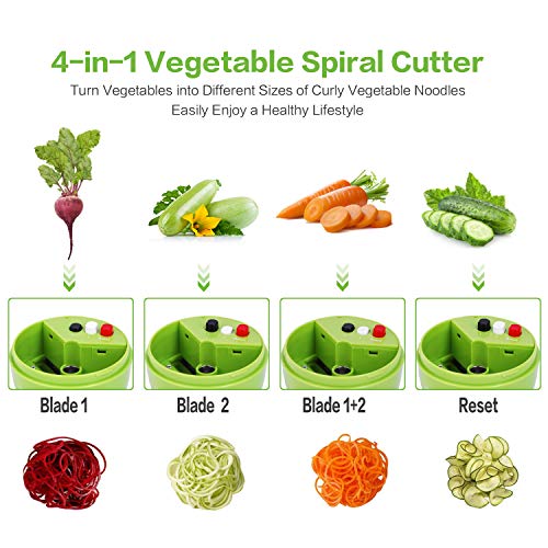 Handheld Spiralizer Vegetable Slicer, 4 in 1 Heavy Duty Veggie Spiral Cutter - Zoodle Pasta Spaghetti Maker 8.47cm