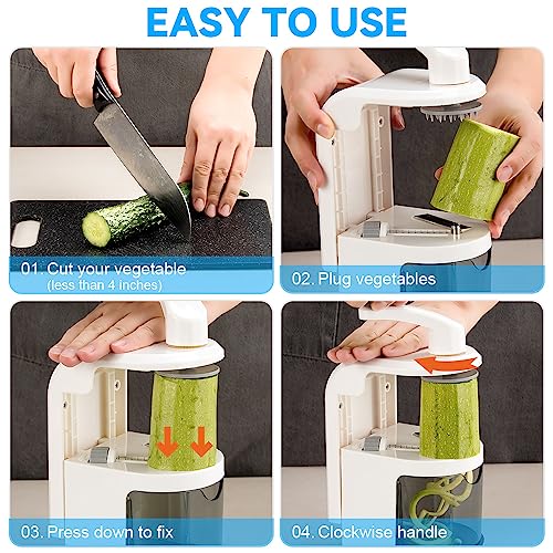 Maxceysen 4-IN-1 Vegetable Spiralizer Rotating Blade Veggie Spiralizer Zucchini Noodle Maker with Strong Suction Cup Spiral Vegetable Cutter Slicer