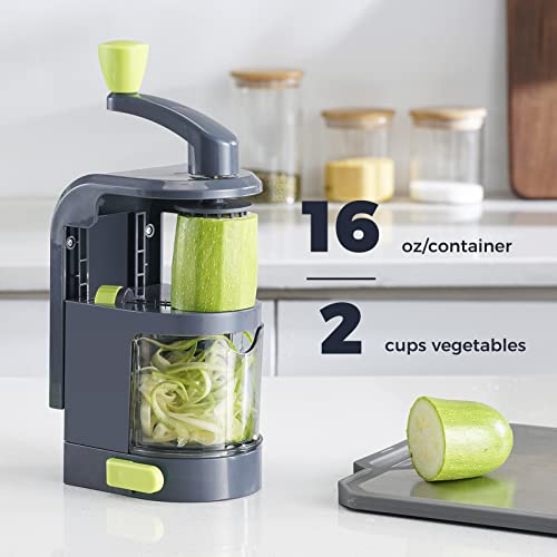 Kuchecraft Vegetable Spiralizer For Veggies (4-in-1 Rotating Blades) Zucchini Noodle Maker With Strong Suction Cup, Multipurpose Vegetable Slicer, Manual Zoodles Spiralizer For Zucchini Potato Pasta
