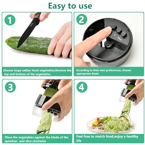 KOLINTY Spiralizer Vegetable Slicer - Zucchini Spaghetti Zoodle Maker Adjustable Handheld Zucchini Noodle Maker Veggie Spiral Cutter for Carrot, Cucumber, Zucchini, Onion, Low Carb Vegan Meals