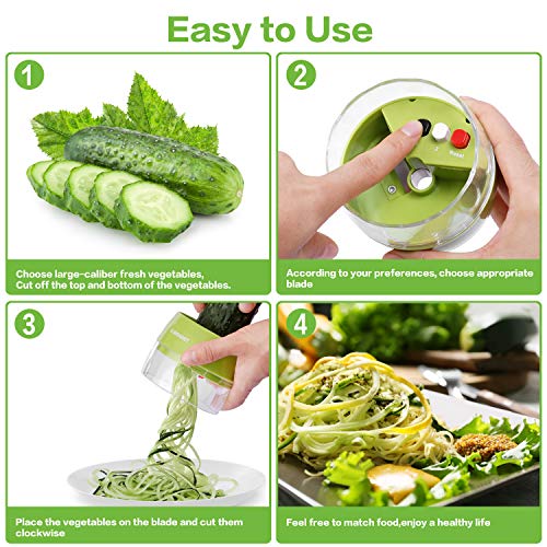 Handheld Spiralizer Vegetable Slicer, 4 in 1 Heavy Duty Veggie Spiral Cutter - Zoodle Pasta Spaghetti Maker 8.47cm