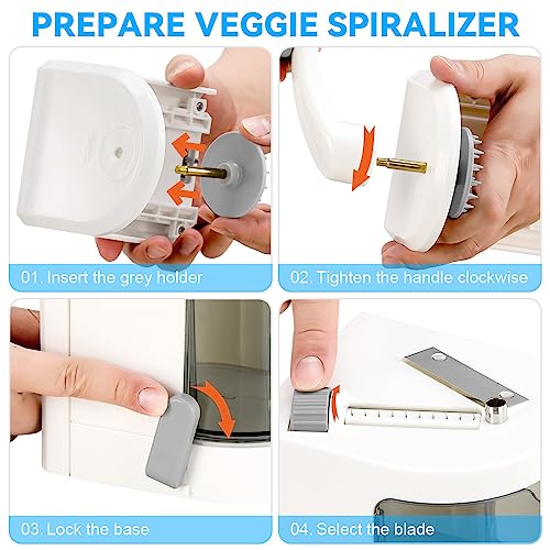 Maxceysen 4-IN-1 Vegetable Spiralizer Rotating Blade Veggie Spiralizer Zucchini Noodle Maker with Strong Suction Cup Spiral Vegetable Cutter Slicer