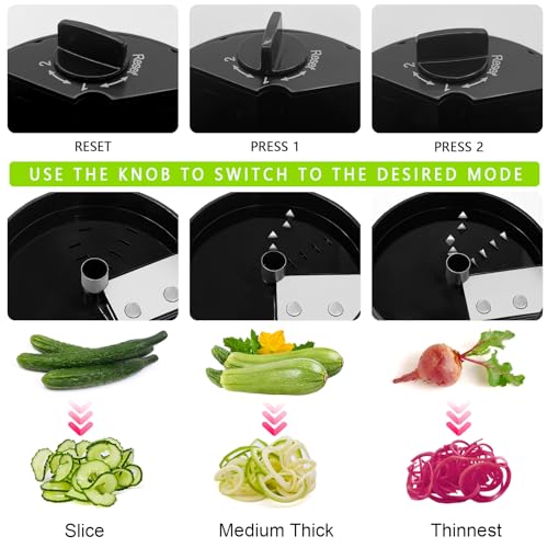 SUREWIN Vegetable Spiralizer 3 in 1 Spiralizer for Veggie Noodles Adjustable Zucchini Noodle Maker Vegetable Chopper for Cucumber, Zucchini, Carrot- Black