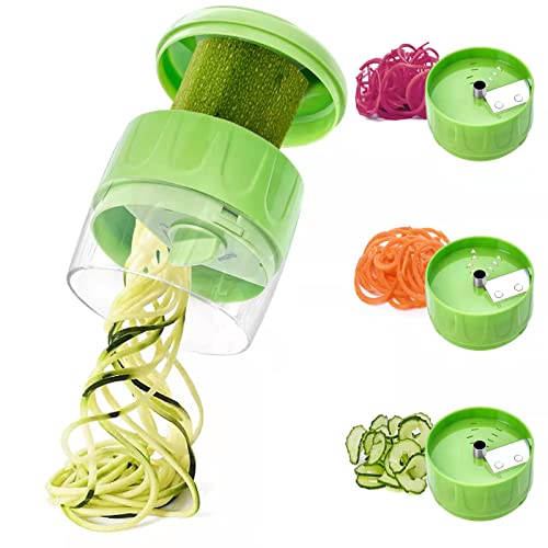 GLADICER Handheld Spiralizer 3 in 1 Vegetable Slicer, Veggie Spiral Cutter Zucchini Spaghetti Maker Zoodle Maker Adjustable Spiral Slicer for Low Carb Vegan Meals