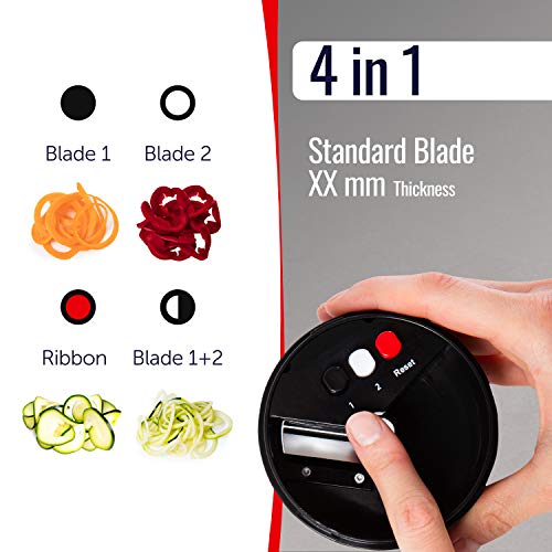 Fullstar Black 6 in 1 Vegetable Spiralizer, Stainless Steel Blade, Adjustable Handheld Spaghetti Cutter, Zucchini Noodles, Container Included