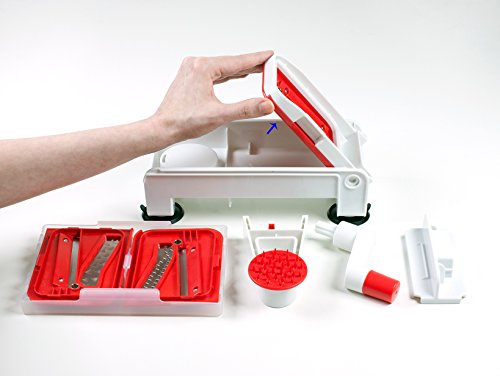 Paderno World Cuisine 3-Blade Folding Vegetable Slicer / Spiralizer Pro, Counter-Mounted and includes 3 Different Stainless Steel Blades