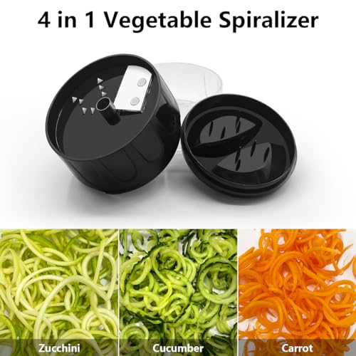 SUREWIN Vegetable Spiralizer 3 in 1 Spiralizer for Veggie Noodles Adjustable Zucchini Noodle Maker Vegetable Chopper for Cucumber, Zucchini, Carrot- Black