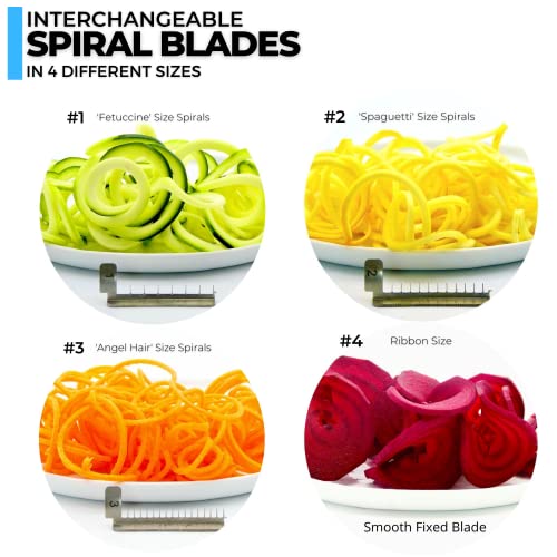 ICO 3-Blade Steel Vegetable Spiralizer Slicer and Curly Fry Cutter, Zoodles Maker with 3 Stainless Steel Interchangeable Blades and 1 Built-In & Non-Slip Technology, Black