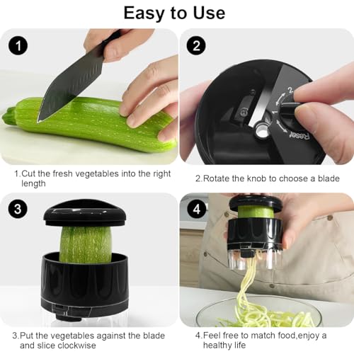 SUREWIN Vegetable Spiralizer 3 in 1 Spiralizer for Veggie Noodles Adjustable Zucchini Noodle Maker Vegetable Chopper for Cucumber, Zucchini, Carrot- Black