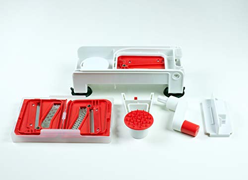 Paderno World Cuisine 3-Blade Folding Vegetable Slicer / Spiralizer Pro, Counter-Mounted and includes 3 Different Stainless Steel Blades