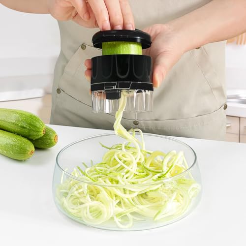 SUREWIN Vegetable Spiralizer 3 in 1 Spiralizer for Veggie Noodles Adjustable Zucchini Noodle Maker Vegetable Chopper for Cucumber, Zucchini, Carrot- Black