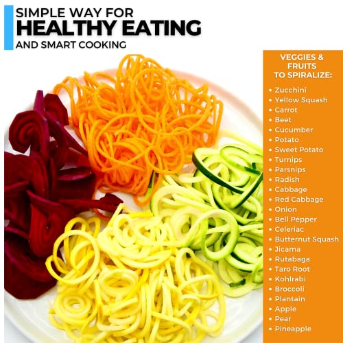 ICO 3-Blade Steel Vegetable Spiralizer Slicer and Curly Fry Cutter, Zoodles Maker with 3 Stainless Steel Interchangeable Blades and 1 Built-In & Non-Slip Technology, Black