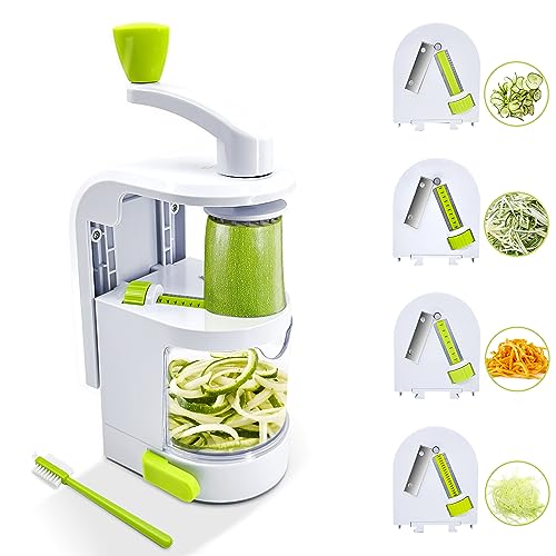 Vegetable Spiralizer (4-in-1 Rotating Blades) Zucchini Noodle Maker With Strong Suction Cup, ITELLY Multipurpose Vegetable Slicer, Manual Zoodles Spiralizer For Zucchini Potato Pasta
