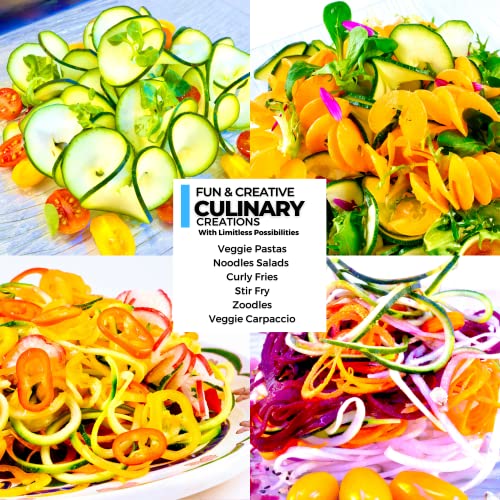 ICO 3-Blade Steel Vegetable Spiralizer Slicer and Curly Fry Cutter, Zoodles Maker with 3 Stainless Steel Interchangeable Blades and 1 Built-In & Non-Slip Technology, Black