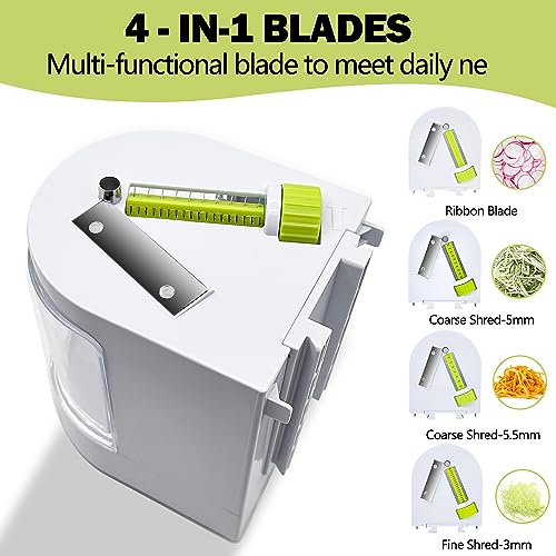 Vegetable Spiralizer (4-in-1 Rotating Blades) Zucchini Noodle Maker With Strong Suction Cup, ITELLY Multipurpose Vegetable Slicer, Manual Zoodles Spiralizer For Zucchini Potato Pasta