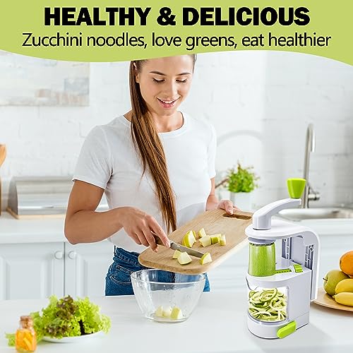 Vegetable Spiralizer (4-in-1 Rotating Blades) Zucchini Noodle Maker With Strong Suction Cup, ITELLY Multipurpose Vegetable Slicer, Manual Zoodles Spiralizer For Zucchini Potato Pasta