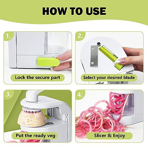 Vegetable Spiralizer (4-in-1 Rotating Blades) Zucchini Noodle Maker With Strong Suction Cup, ITELLY Multipurpose Vegetable Slicer, Manual Zoodles Spiralizer For Zucchini Potato Pasta