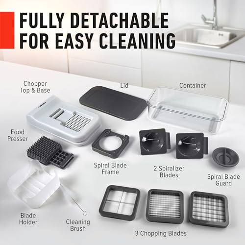 Mueller Pro-Series V Blade Vegetable Chopper, Egg Slicer, Spiralizer, Dicer, Food Chopper Veggie Fruit Cutter, French Fry Cutter, Kitchen Gadgets 2024 with Food Container White Sand/Grey