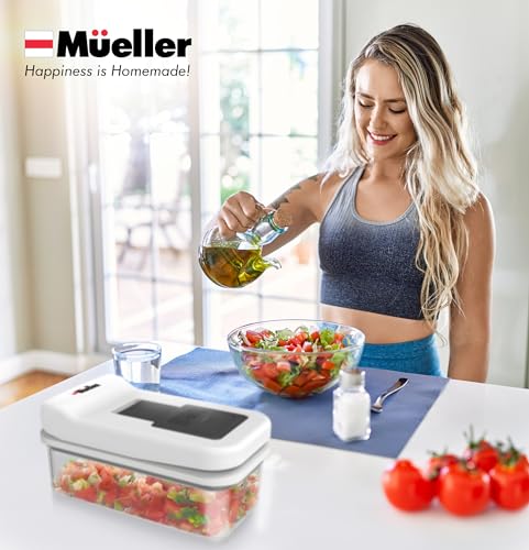 Mueller Pro-Series V Blade Vegetable Chopper, Egg Slicer, Spiralizer, Dicer, Food Chopper Veggie Fruit Cutter, French Fry Cutter, Kitchen Gadgets 2024 with Food Container White Sand/Grey