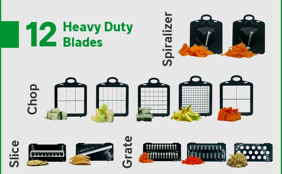 QuickSavor Vegetable Chopper and Cheese Grater, PRO Multifunctional 24-in-1 Chopper Vegetable Cutter, Anti-Slip Container, Safety Gloves, Chop-Cut-Spiralizer, Easy Clean, Food Grade Material