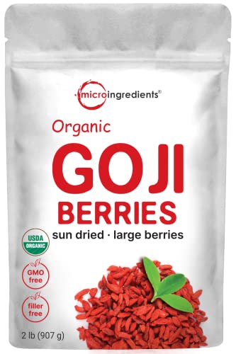 Large Whole Sun-Dried Organic Goji Berries, Raw Superfood