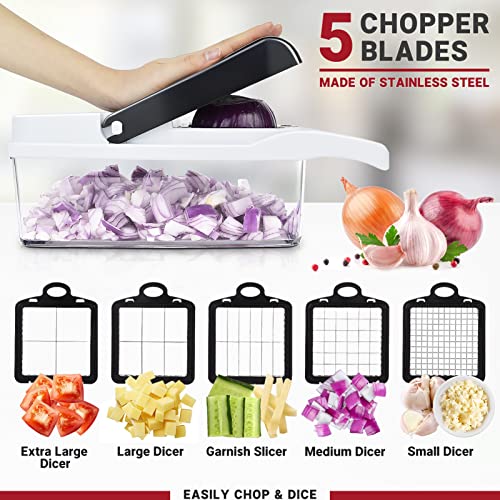 Vegetable Chopper 25 in 1 Multifunction Onion Chopper Dicer, Spiralizer for Veggie Cutter, Mandoline Slicer, Food Chopper with Container, 13 Blades