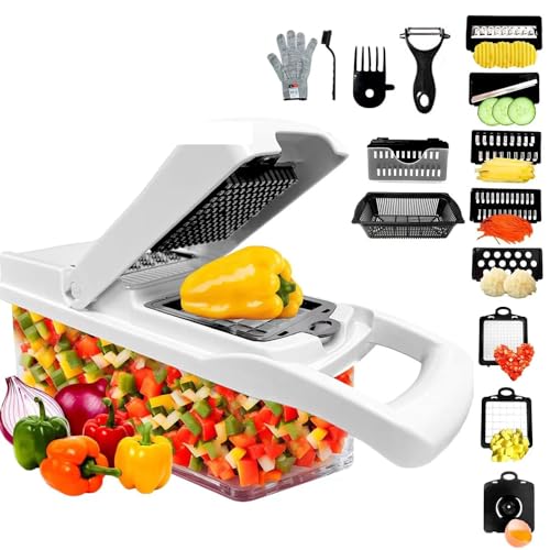 Lifeeverkeep Vegetable Chopper - Cheese Grater, 9-in-1 Mandoline Slicer Chopper Vegetable Cutter, Anti-Slip Container, Safety Gloves, Chop-Cut-Spiralizer, Easy Clean
