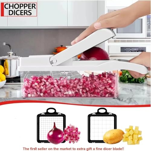 Lifeeverkeep Vegetable Chopper - Cheese Grater, 9-in-1 Mandoline Slicer Chopper Vegetable Cutter, Anti-Slip Container, Safety Gloves, Chop-Cut-Spiralizer, Easy Clean