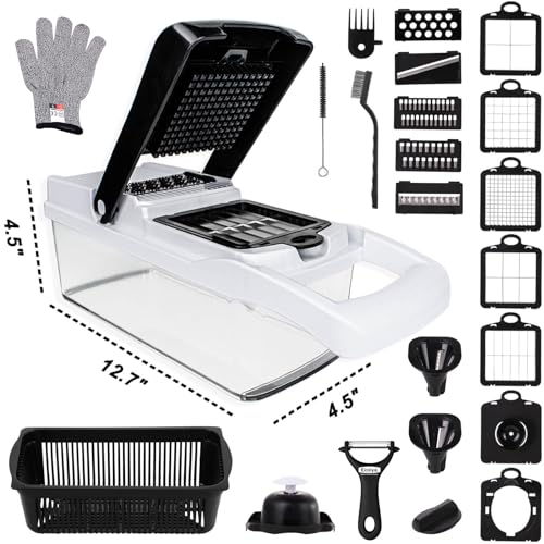 Vegetable Chopper 25 in 1 Multifunction Onion Chopper Dicer, Spiralizer for Veggie Cutter, Mandoline Slicer, Food Chopper with Container, 13 Blades
