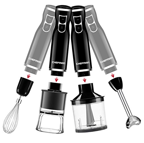 Chefman Electric Spiralizer & Immersion Blender/Vegetable Slicer 6-in-1 Food Prep Combo Kit, Includes 3 Spiralizing Blade Attachments, Zoodle Maker; Grate, Ribbon, Spiral, Blend, Chop, and Puree