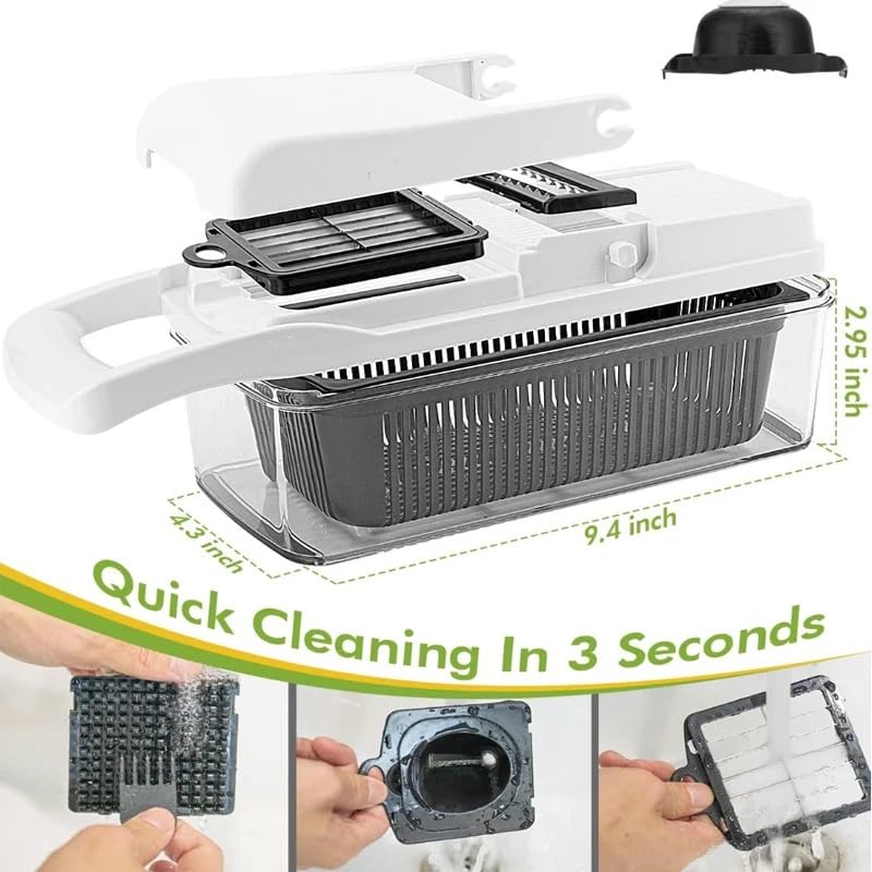 Lifeeverkeep Vegetable Chopper - Cheese Grater, 9-in-1 Mandoline Slicer Chopper Vegetable Cutter, Anti-Slip Container, Safety Gloves, Chop-Cut-Spiralizer, Easy Clean