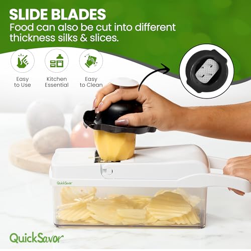 QuickSavor Vegetable Chopper and Cheese Grater, PRO Multifunctional 24-in-1 Chopper Vegetable Cutter, Anti-Slip Container, Safety Gloves, Chop-Cut-Spiralizer, Easy Clean, Food Grade Material