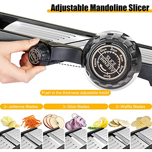 Mandoline Food Slicer for kitchen, Adjustable Stainless Steel Mandoline Vegetable slicer, Food slicer Onion Potato Chip French Fry 7 in-1 vegetable slicer