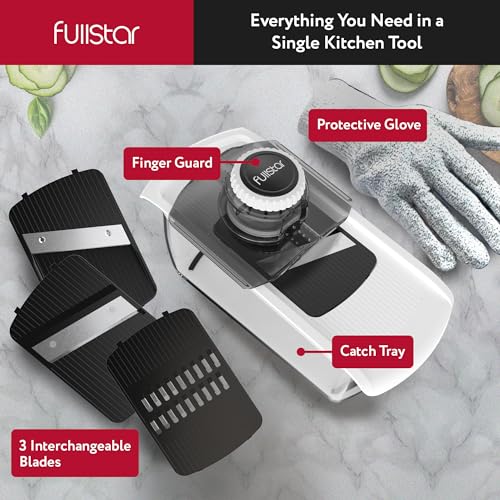 Fullstar Mandoline Slicer for Kitchen, Potato Slicer, Vegetable Slicer, Mandoline Food Slicer, Onion Slicer, Veggie Slicer, Fruit Slicer, Kitchen Mandoline Slicer (3 Blades White)