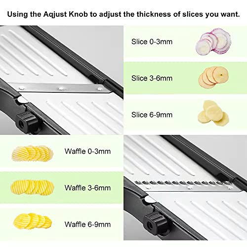 VEKAYA Adjustable Mandoline Slicer, Mandoline Slicer for Kitchen, Mandolin with Cut-Resistant Gloves,Potato Slicer, Vegetable Slicer, Mandoline French Fry Cutter, Stainless Steel Vegetable Chopper
