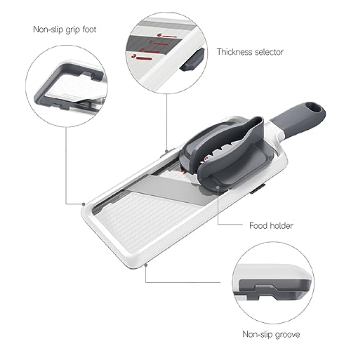 ZKIRON Multi Handheld Mandoline Slicer - Adjustable Stainless Steel Blade, Comfort Grip, Safety Features, Easy to Clean, Ideal for Speedy Slicing of Fruits and Vegetables (Gray)
