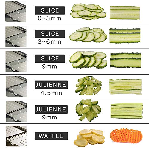 VEKAYA Adjustable Mandoline Slicer, Mandoline Slicer for Kitchen, Mandolin with Cut-Resistant Gloves,Potato Slicer, Vegetable Slicer, Mandoline French Fry Cutter, Stainless Steel Vegetable Chopper
