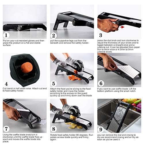 VEKAYA Adjustable Mandoline Slicer, Mandoline Slicer for Kitchen, Mandolin with Cut-Resistant Gloves,Potato Slicer, Vegetable Slicer, Mandoline French Fry Cutter, Stainless Steel Vegetable Chopper