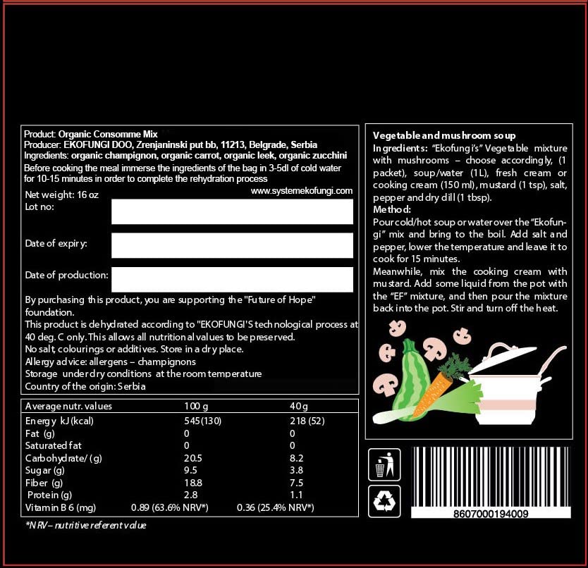 EF EKOFUNGI 100% Organic Dehydrated Vegetables & Mushrooms Blend