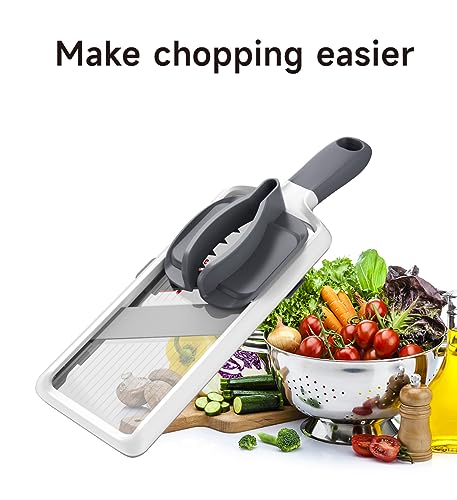 ZKIRON Multi Handheld Mandoline Slicer - Adjustable Stainless Steel Blade, Comfort Grip, Safety Features, Easy to Clean, Ideal for Speedy Slicing of Fruits and Vegetables (Gray)