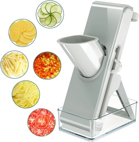 LaCyan Mandoline Food Slicer, Potatoes Slicer, 4in1 Safe Mandoline Slicer for kitchen, Kitchen Food Slicer - Safe Mandoline Slicer, Vegetable Slicer, Mandolibe Slicer, Fast Meal Prep (Grey)