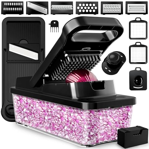 PrepNaturals Vegetable Chopper with Container, Veggie Chopper - Chopper Vegetable Cutter, Food Chopper & Onion Chopper - Onion Chopper Dicers, Choppers, Mandoline Slicer for Kitchen (9-in-1 Black)