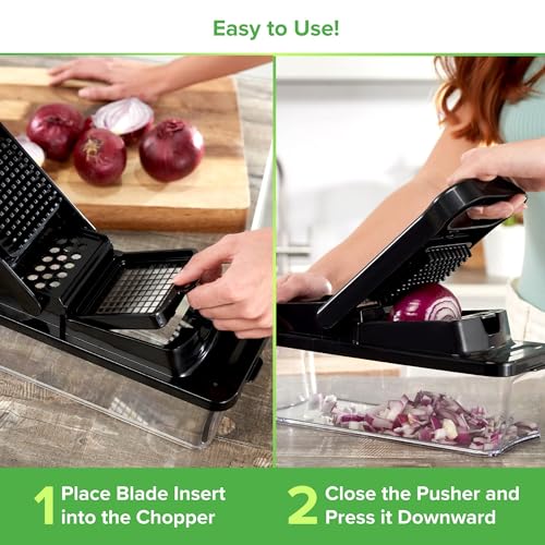 PrepNaturals Vegetable Chopper with Container, Veggie Chopper - Chopper Vegetable Cutter, Food Chopper & Onion Chopper - Onion Chopper Dicers, Choppers, Mandoline Slicer for Kitchen (9-in-1 Black)