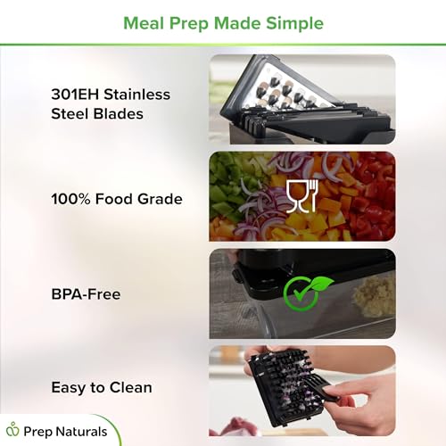 PrepNaturals Vegetable Chopper with Container, Veggie Chopper - Chopper Vegetable Cutter, Food Chopper & Onion Chopper - Onion Chopper Dicers, Choppers, Mandoline Slicer for Kitchen (9-in-1 Black)