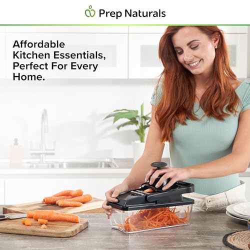 PrepNaturals Vegetable Chopper with Container, Veggie Chopper - Chopper Vegetable Cutter, Food Chopper & Onion Chopper - Onion Chopper Dicers, Choppers, Mandoline Slicer for Kitchen (9-in-1 Black)