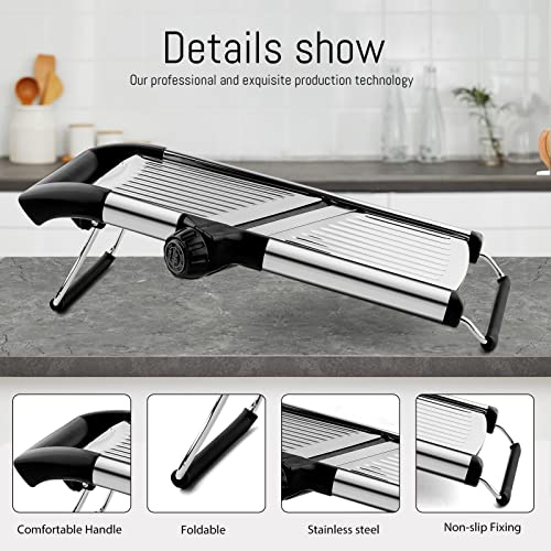 Mandoline Food Slicer, Adjustable Mandoline Slicer for Kitchen, Stainless Steel Mandolin Vegetable Chopper for Potato/Tomato/Onion, Vegetable Slicer Julienne Cutter with Cut-Resistant Gloves