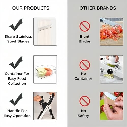 Mandoline Food Slicer - Multi Vegetable Chopper & Food Veggie Cutter with Stainless Steel Blades - Onion, Carrot & Potato Slicer for Cooking & Kitchen Meal Prep